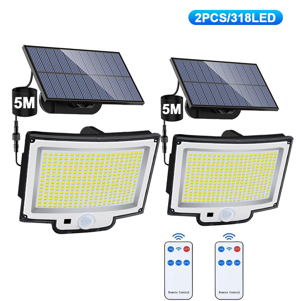 318/200 LED Solar Light Outdoor Super Bright 3 Modes Motion Sensor Wall Lamp IP65 Waterproof Street Light with Remote for Garden