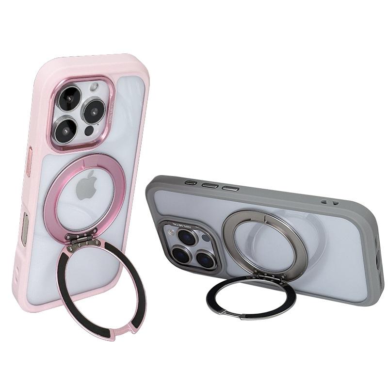 For Apple 13/14/15/16/17 Series Transparent Simple Magnetic Lazy Stand for IPhone Case
