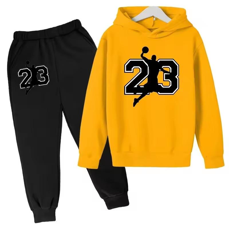 Autumn Winter Basketball #23 Silhouette Printed Hoodies Sweatpants Set Fashionable Casual Warm Sports Long Sleeved Pants Men's Sport Wear
