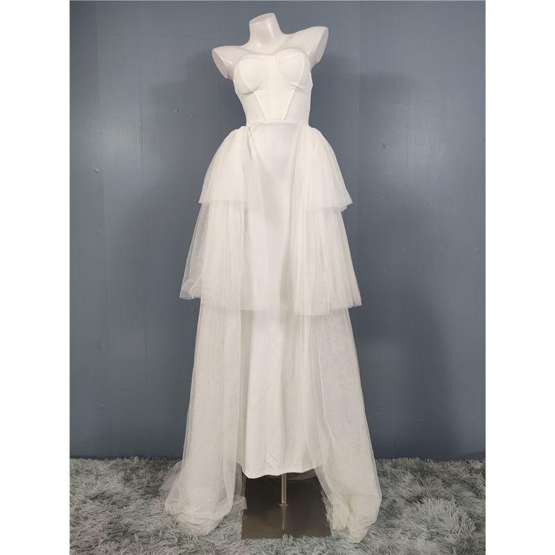 Export Single Graceful and Fashionable Bandeau Sexy Adult Lady Like Woman Banquet Evening Gown Light Wedding Travel Shoot Mesh Trailing Dress