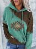 Vintage-Inspired Western Print Sweatshirt - Soft, Casual, Drawstring Hoodie with Pocket for Women Long Sleeve Pullover Design