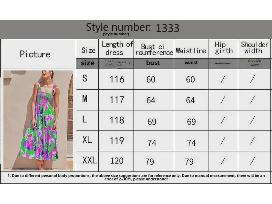 European & American Sleeveless Summer Dress - Printed Long Suspender Style for Casual or Commuting Wear