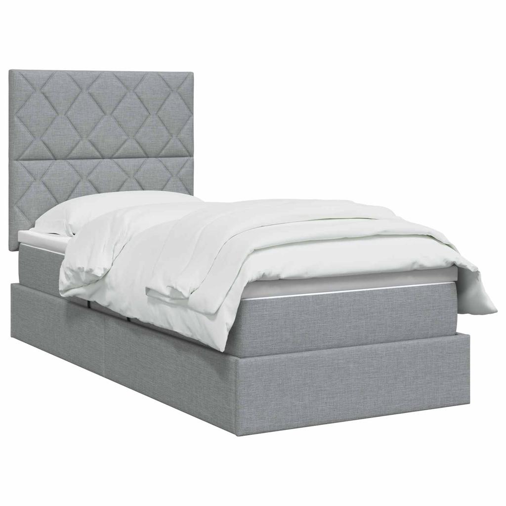Storage Bed with Mattress Light Grey 90 X 200 Cm Fabric