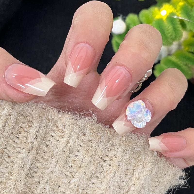 

Spicy Girl Glitter Gradient Press-On Nails - Short French Manicure Tips Handmade nails XS size #10 pieces/bag