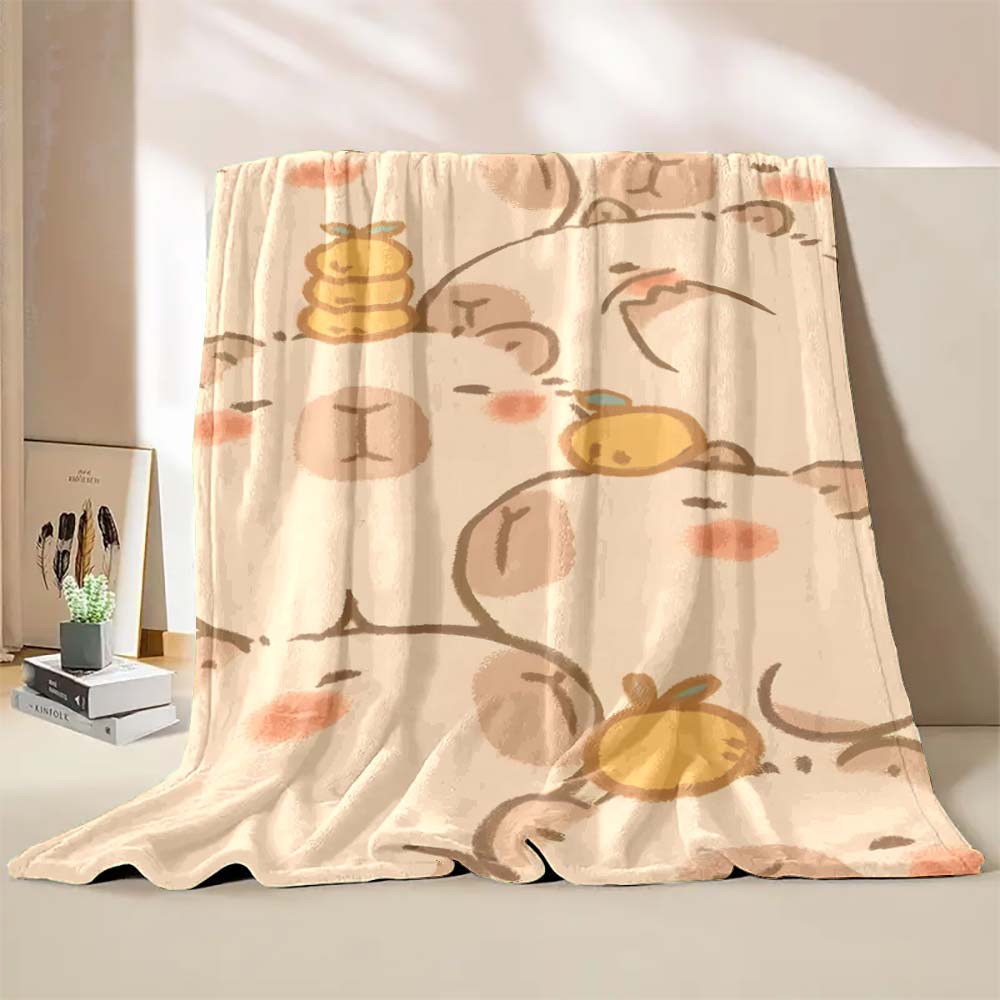 Cute Capybara Cartoon Printed Blanket Warm Soft and Comfortable Home Travel Blanket Sofa Bedding Cover Blanket Kids Holiday Gift