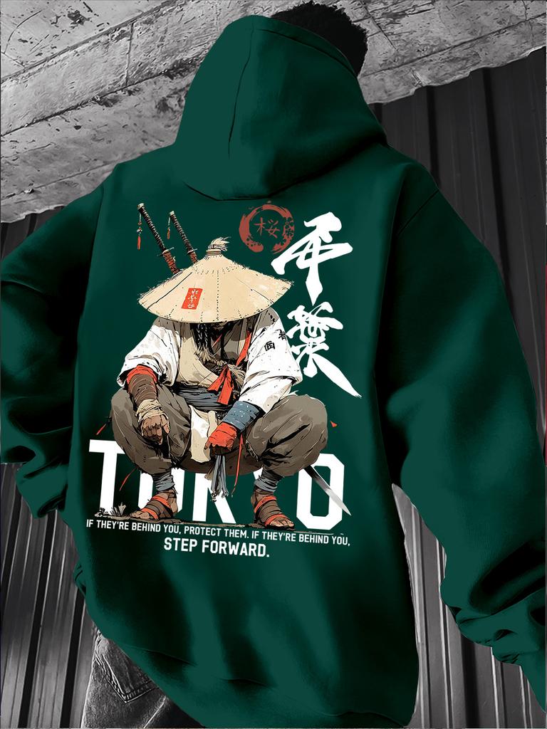 Mikina s kapucí ve stylu japonského Ronina Kendo Samuraje, Potiskovaná mikina, Trendy pouliční styl, Retro a univerzální, Nezbytný kousek na podzim