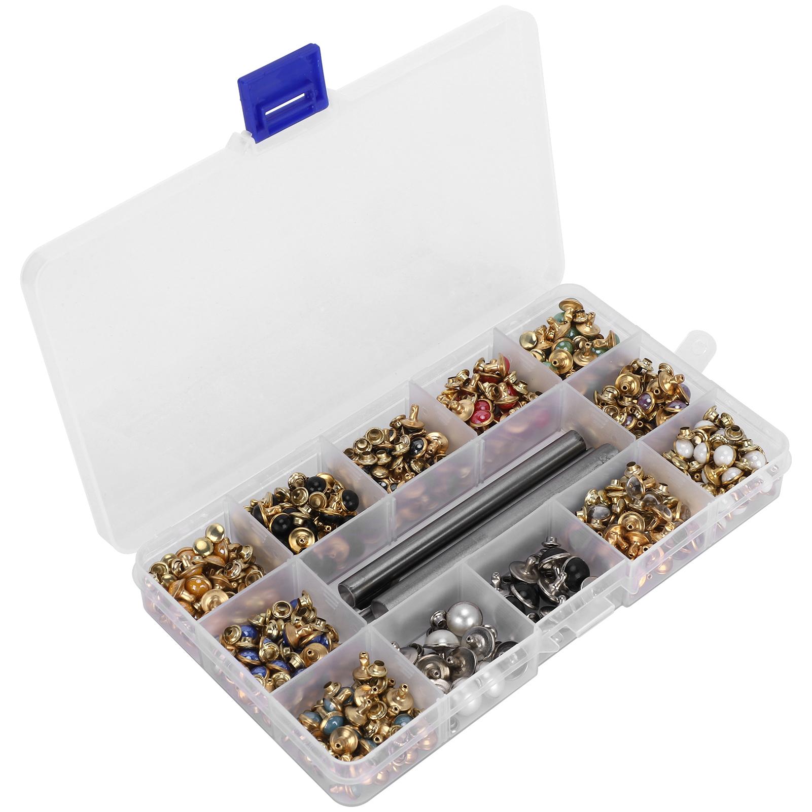 

Набор заклепок разных цветов, бусины, стразы, гвоздики, аксессуары для одежды ручной работы, в коробке