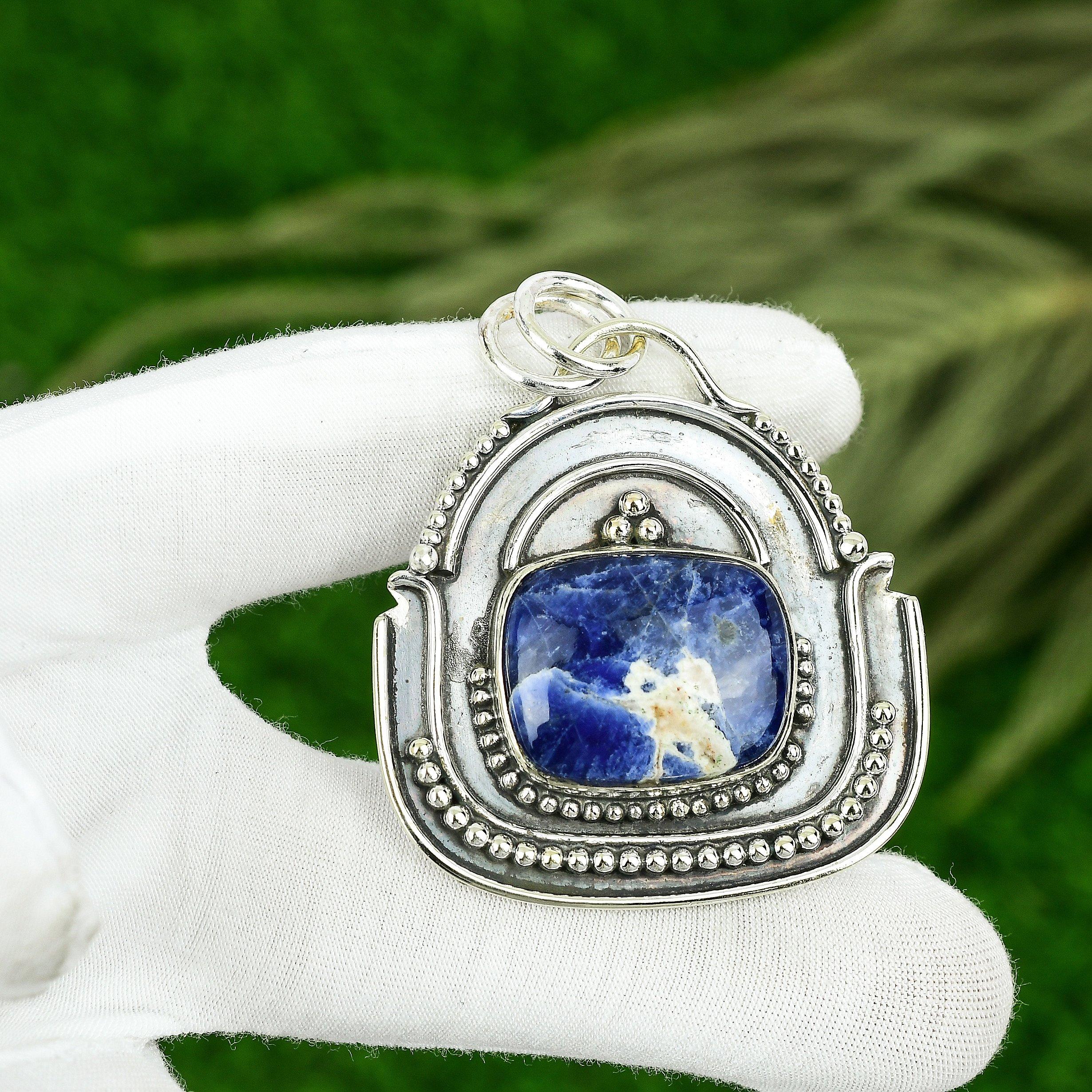 Скидка Дня Сестер Содалитовый Камень Оправа Чакра Третьего Глаза Бохо Кулон Серебро 925