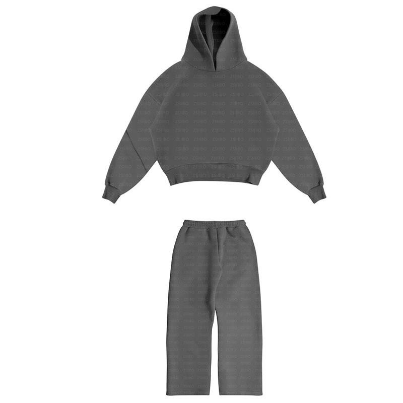 Unisex Oversized Hooded Sweatshirt Matching Joggers Set Solid Color Streetwear Casual Lounge Wear