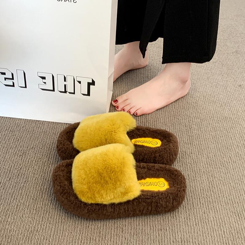 

Тапочки Mao Mao женские 2025 осень и зима новинка для улицы интернет-знаменитость взрыв моды толстая подошва высота домашние плюшевые хлопковые тапочки 40 жёлтый