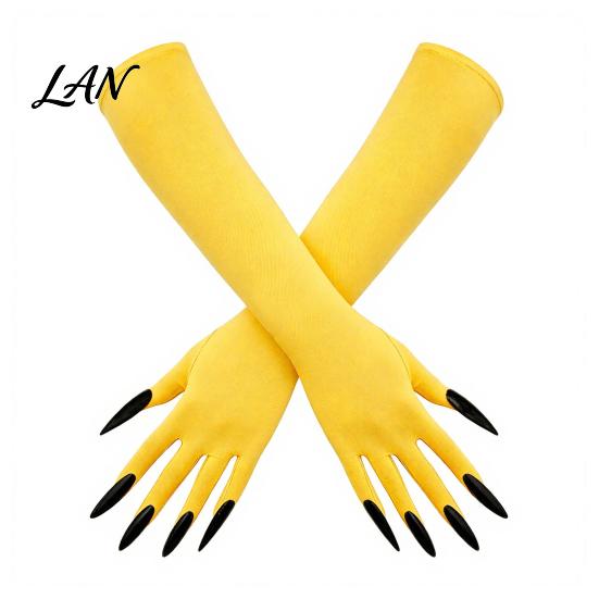 Elastic Polyester Costume Gloves 1 Pair Halloween Ghost Claw Gloves, Long Fingernail Witch Scary Cosplay Handwear Accessory, Dark Party Performance