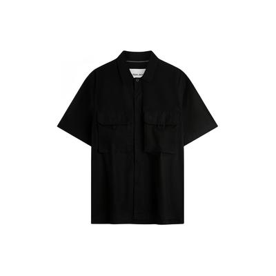 Solid Color Comfortable Casual Workwear Pocket Short Sleeve Shirt Men Shirts Space-Black ZM02826-BEH
