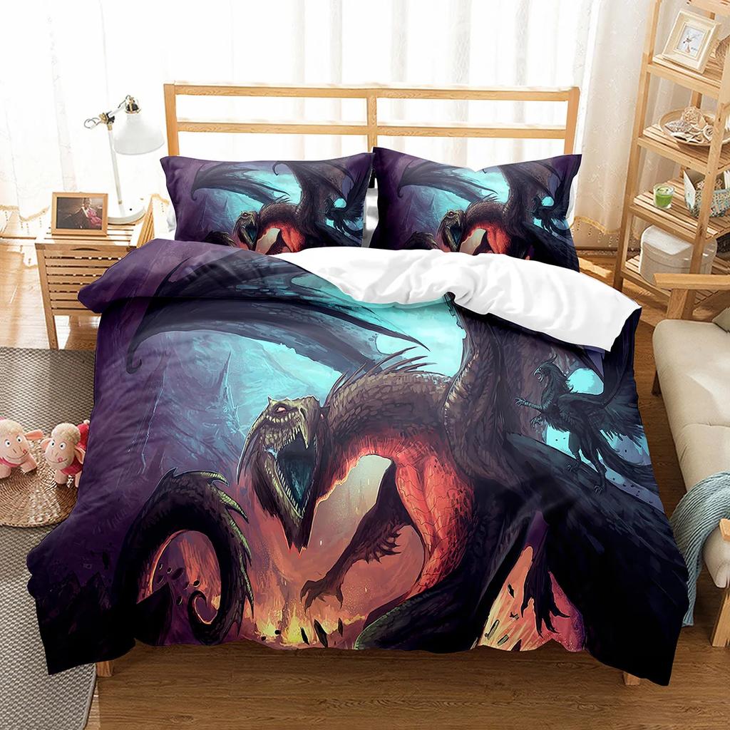 White Dragon Noble Monster and Beauty Duvet Cover Mytholog Faith Animals Theme for Women Men Children Teens Bedroom Decorations