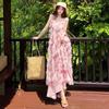 Pink Flower Shadow French Floral Suspender Dress Women's Summer Gentle Wind Waist Thin Seaside Vacation Dress