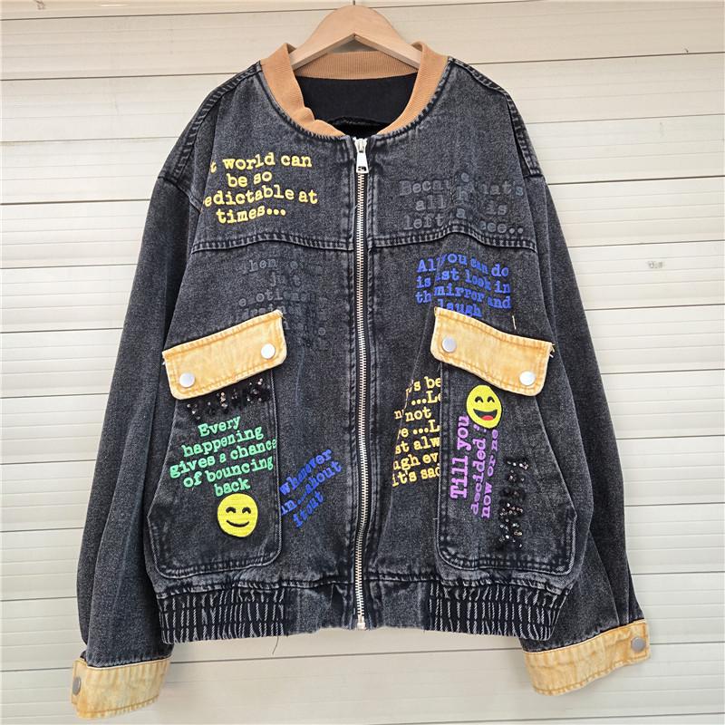 Trendy American Style Cartoon Embroidered Denim Jacket - Short Fashion Style