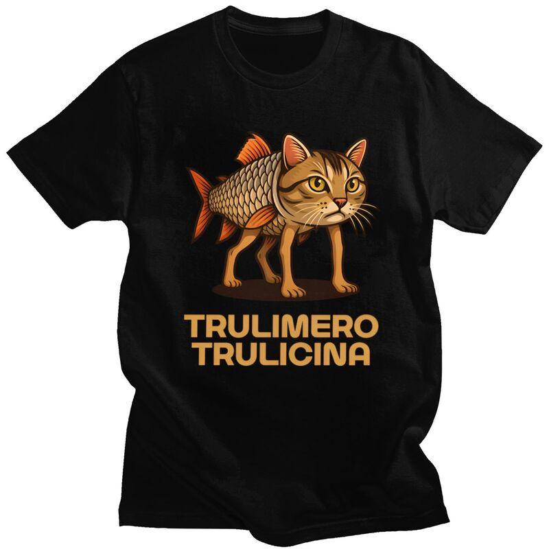 Italian Brainrot Fish Cat Meme TShirt 100 Cotton Tee Tops Streetwear Round Neck Tshirts Casual Short Sleeve For Men Birthday
