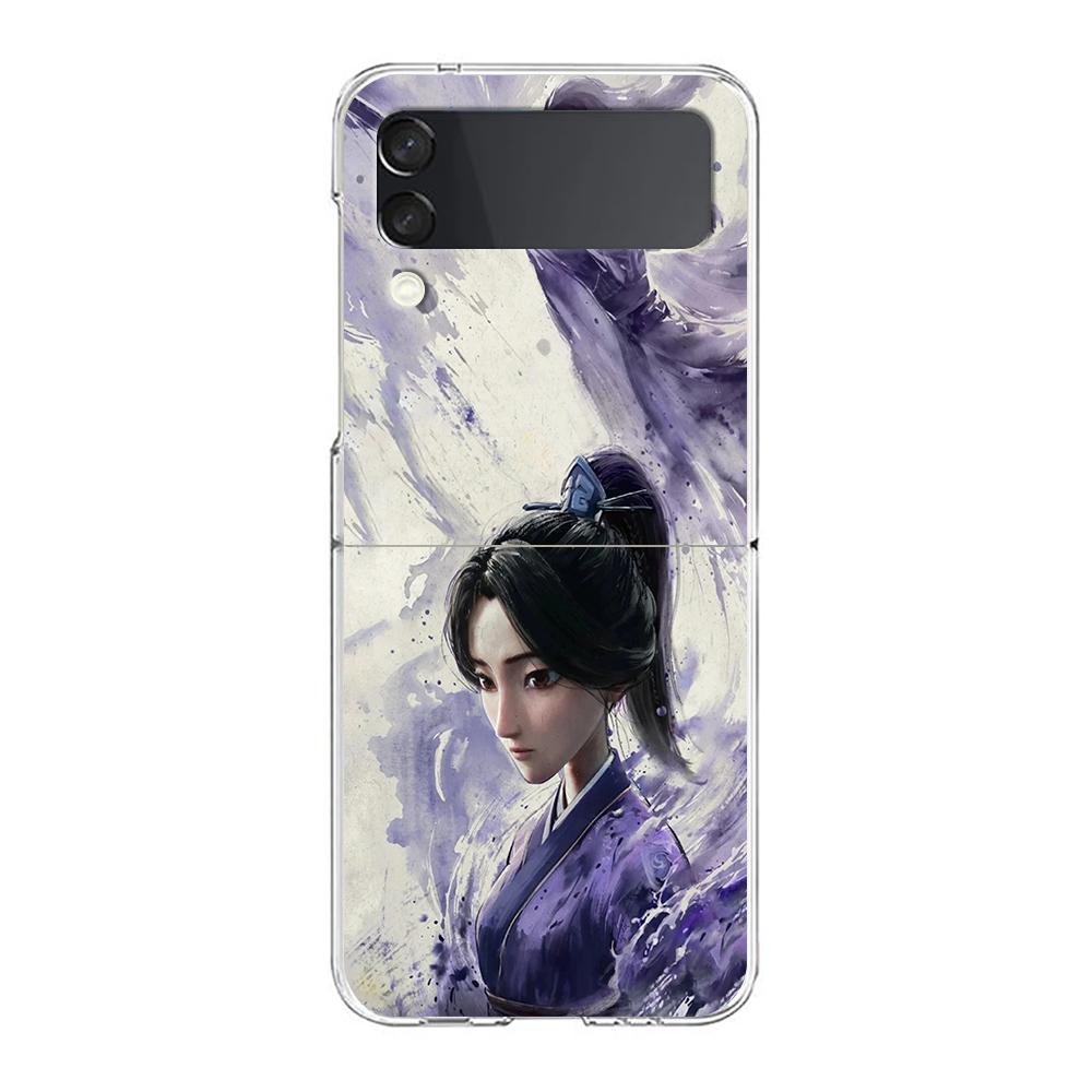 Phone Cover For Samsung Galaxy Z Flip 6 5 4 Case Transparent For Samsung Z Flip 3 Hard PC Foldable Shell Cartoon Nezha Capas Bag