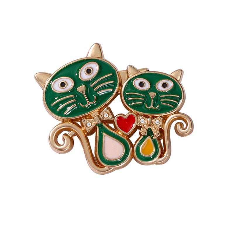 1PC Cat Brooch Cartoon Two Cats Cute Zinc Alloy Versatile Pin Buckle Clothing Accessories Diamond Inlaid