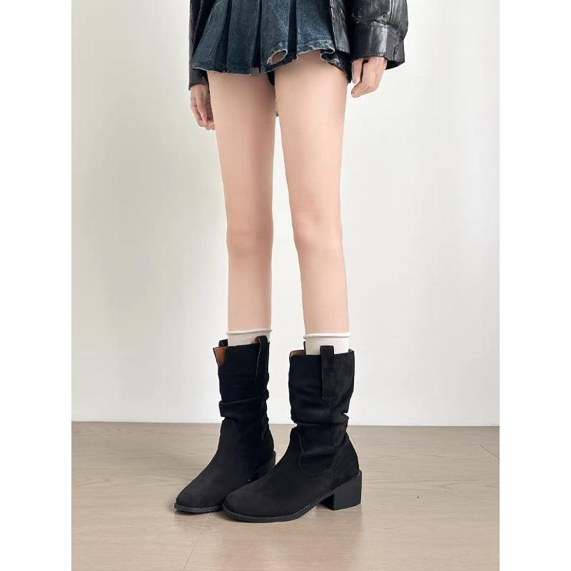 

Wasteland wind heightening mouth western cowboy boots women s new small man heightening and thin pile short boots 40 чёрный