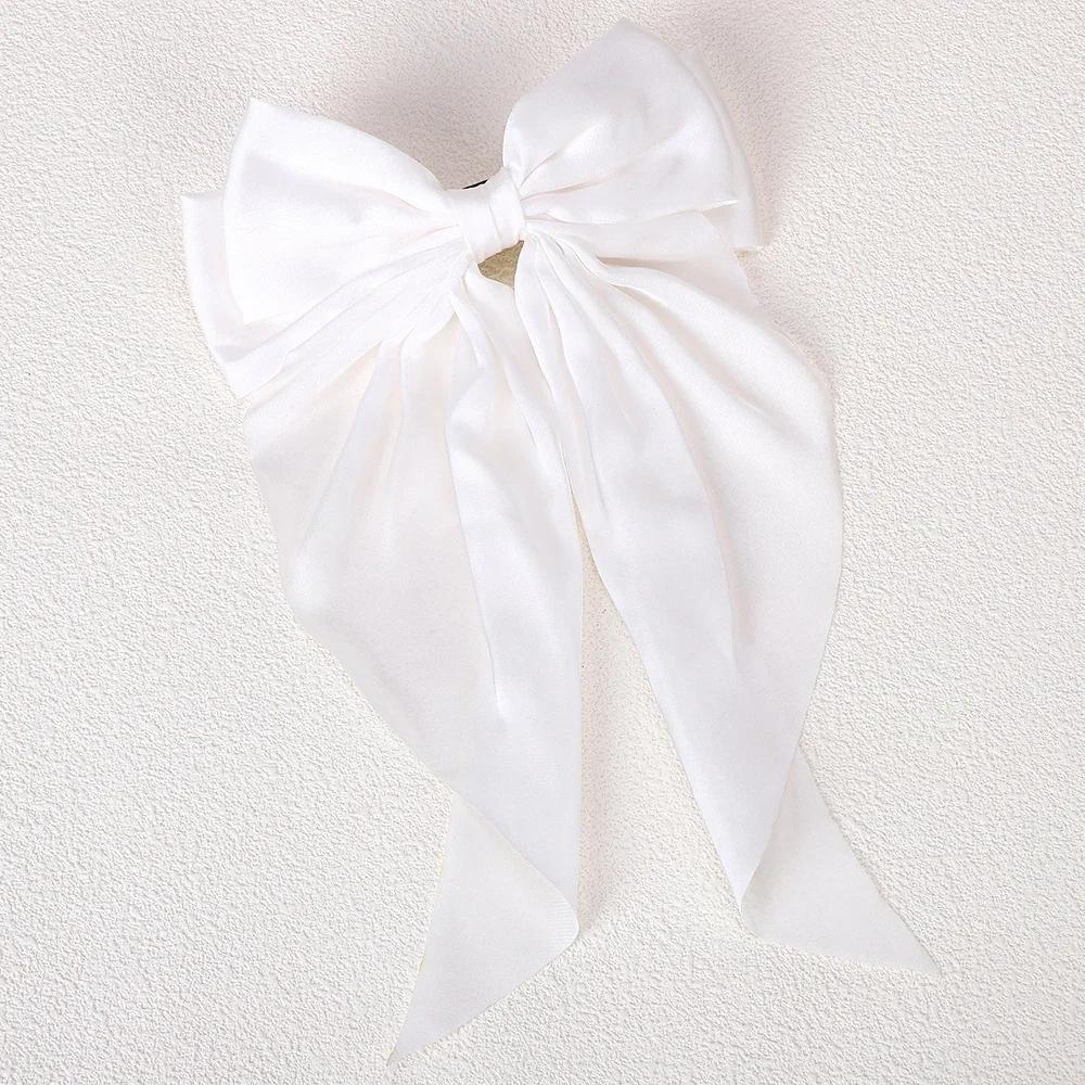 3Styles Girls Long Big Bow Float Satin Clips Back Head Hair Clip Wine Red with The Same Temperament Elegant Hair Accessories