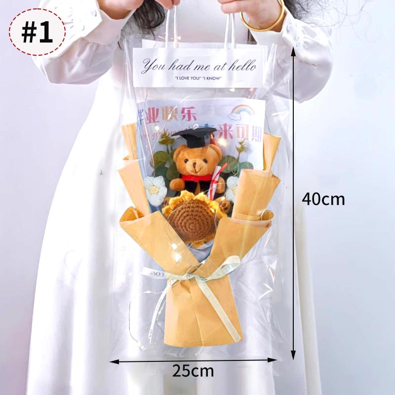 Graduation Flower Bouquet Sunflower knitted Flowers Finished Hand Woven Cute Bear Crochet Flowers Bouquet Artificial Flowers