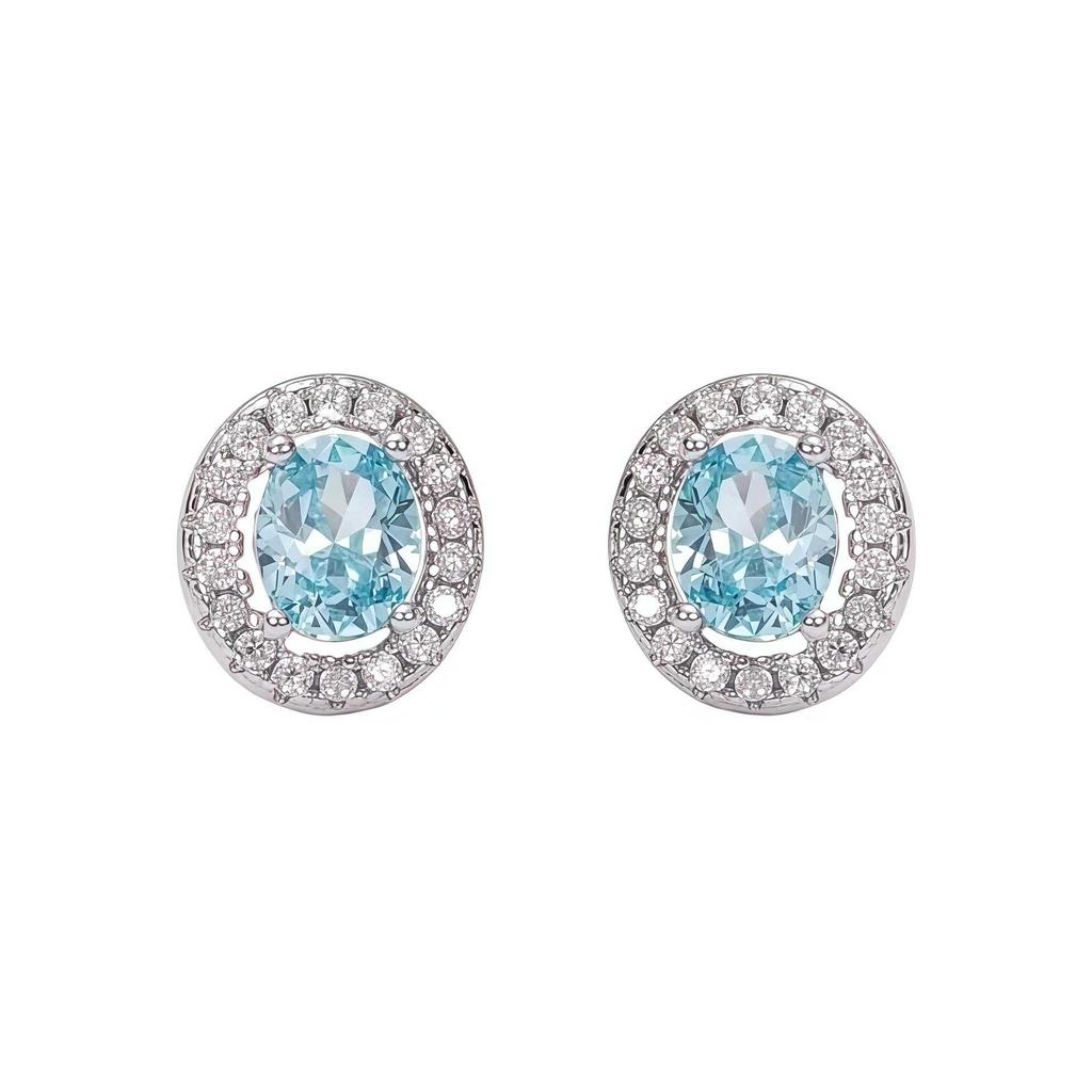S925 Sterling Silver Oval Aquamarine Stud Earrings - Classic, Sparkly, and High-End