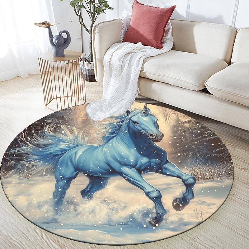 Snowflake Unicorn,Round Area Rug,Carpet Rug for Living Room Bedroom Sofa Playroom Decor,Non-slip Floor Mat