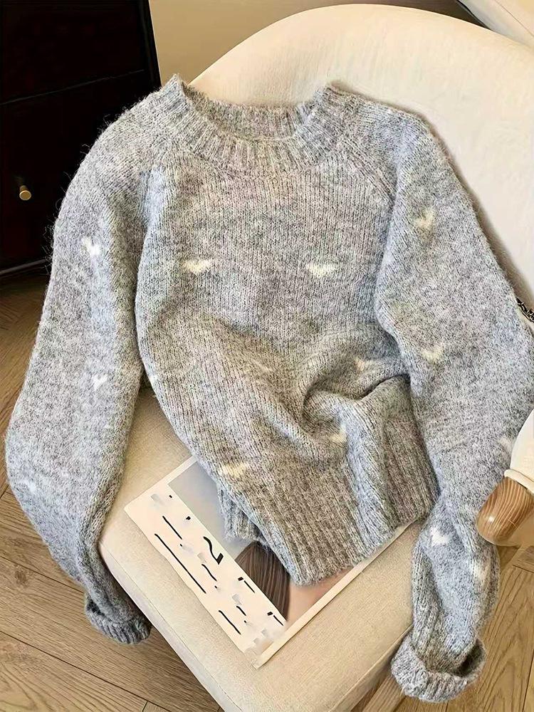 2026 Fall/Winter European & American Women's Heart Pattern Long Sleeve Pullover Sweater