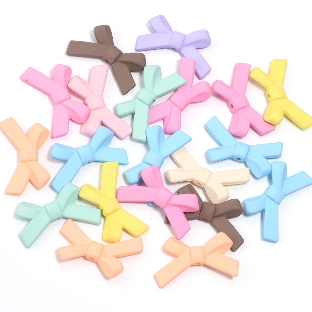 20Pcs Acrylic Beads Colored Spray Paint Heart Bow Shape Loose Spacer Beads For DIY Charm Phone Chains Bracelet Jewelry Gift