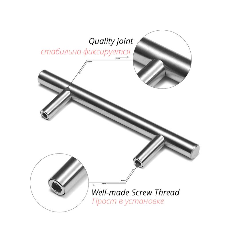 KAK 20pcs Brushed Gold Kitchen Handle Stainless Steel T Bar Door Pull 76mm 96mm Cabinet Knobs and Handles Black Furniture Handle
