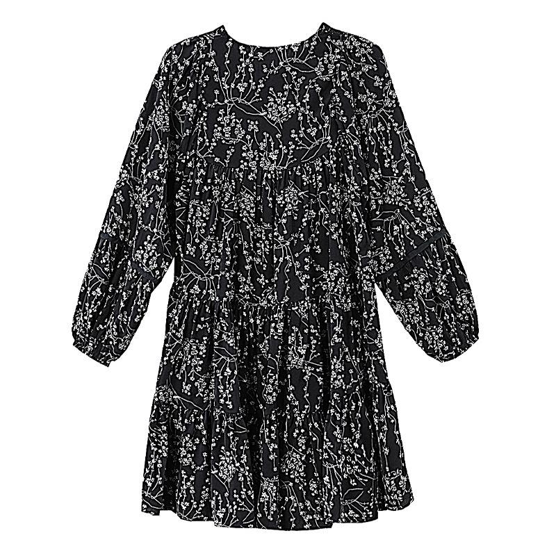 Plus Size Women's Floral Chiffon Dress: Salt-Sweet Autumn Style with Long Sleeves