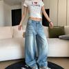 Design Crease Washed Jeans Women Spring and Summer Loose Wide Leg Trousers Do Old High Waist Straight Trousers Jeans for Women Long Denim Pants