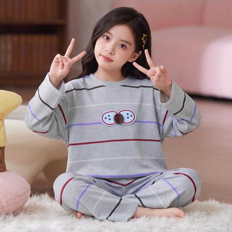 100% Cotton Girls Pajama Set Long Sleeve Round Neck Thin Home Wear Kids 8 Years