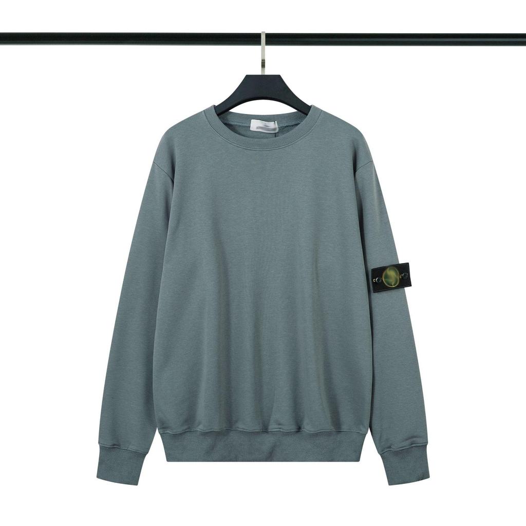 Unisex jednobarevná mikina s kulatým výstřihem, nášivkou a dlouhým rukávem