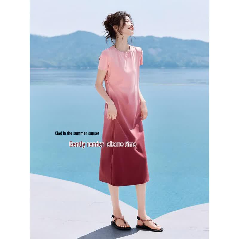 Women s Gradient Tie-Dye A-Line Midi Dress L