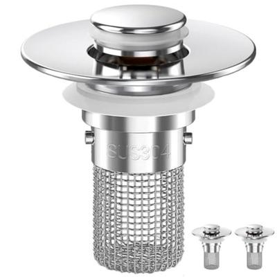 Stainless Steel Bathroom Sink Drain Strainer Removable Basket Odor Proof Pop-Up Filter Bouncing Core Universal Fit Drain Stopper