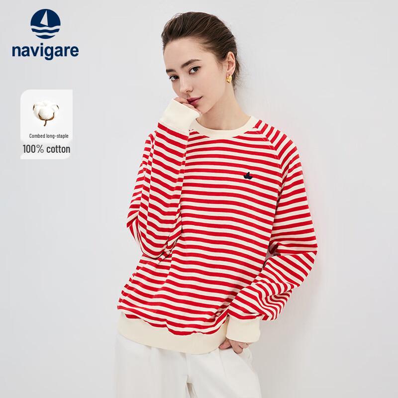 Navigare Women's Striped High-Neck Cotton Sweatshirt
