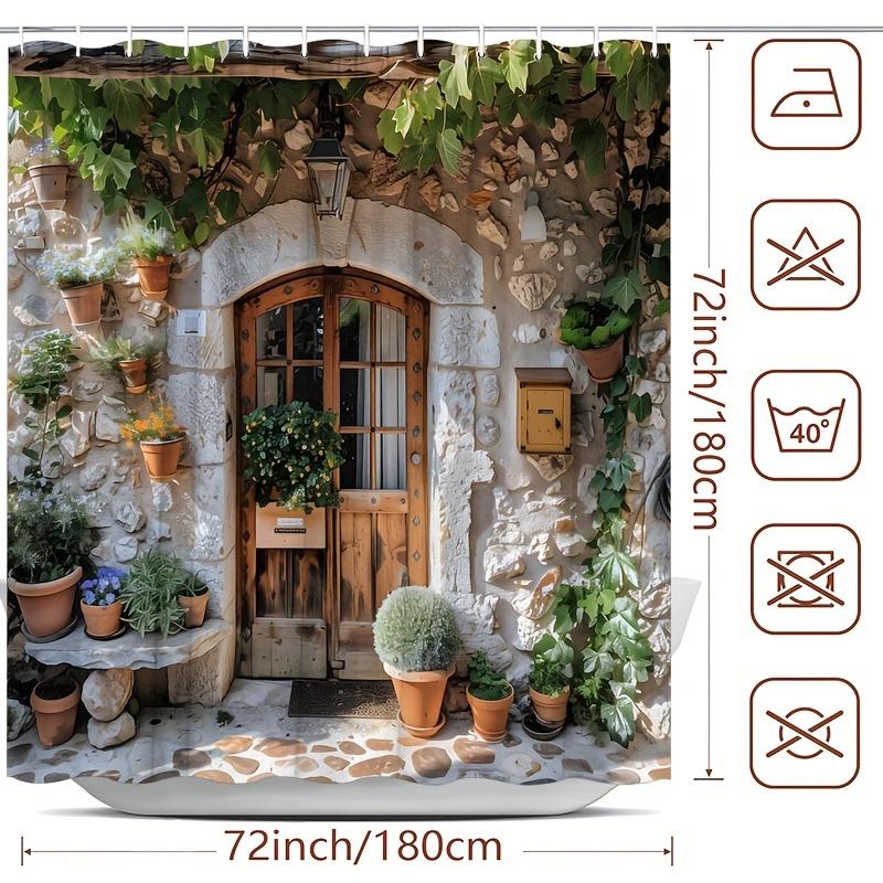 Rustic Village Door with Flowers Shower Curtain for Bathroom Decor, Perfect for Adding Charm and Style
