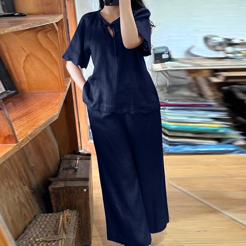 

ZANZEA Women Short Sleeve T-Shirt and Pants Casual Two Piece Summer Sets 4XL