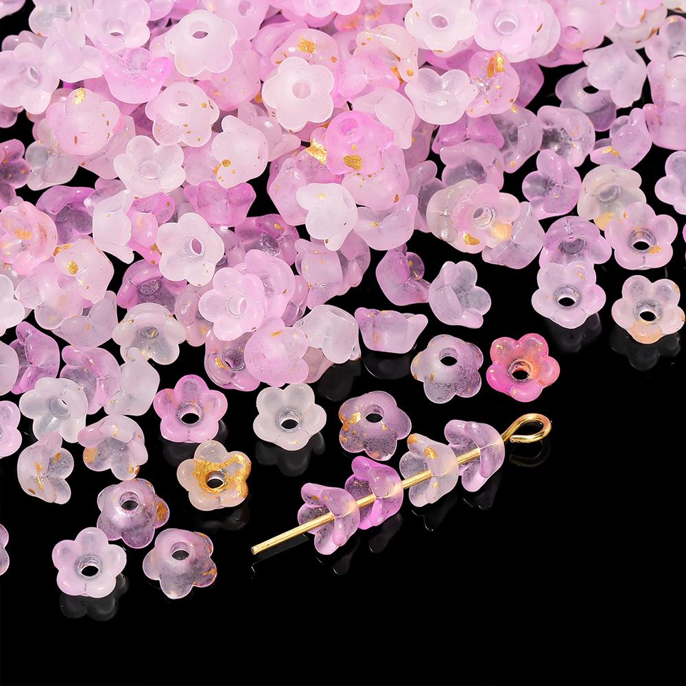 100pcs Gradient Color Flower Shaped Beads Caps Acrylic Spacer Beads for DIY Jewelry Earrings Bracelets Necklaces Making Findings