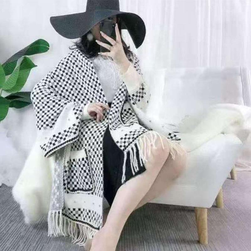 

Женская верхняя одежда для осени и зимы с толстыми кисточками, осенне-зимняя новая шаль, клетчатый повседневный свитер one size белый