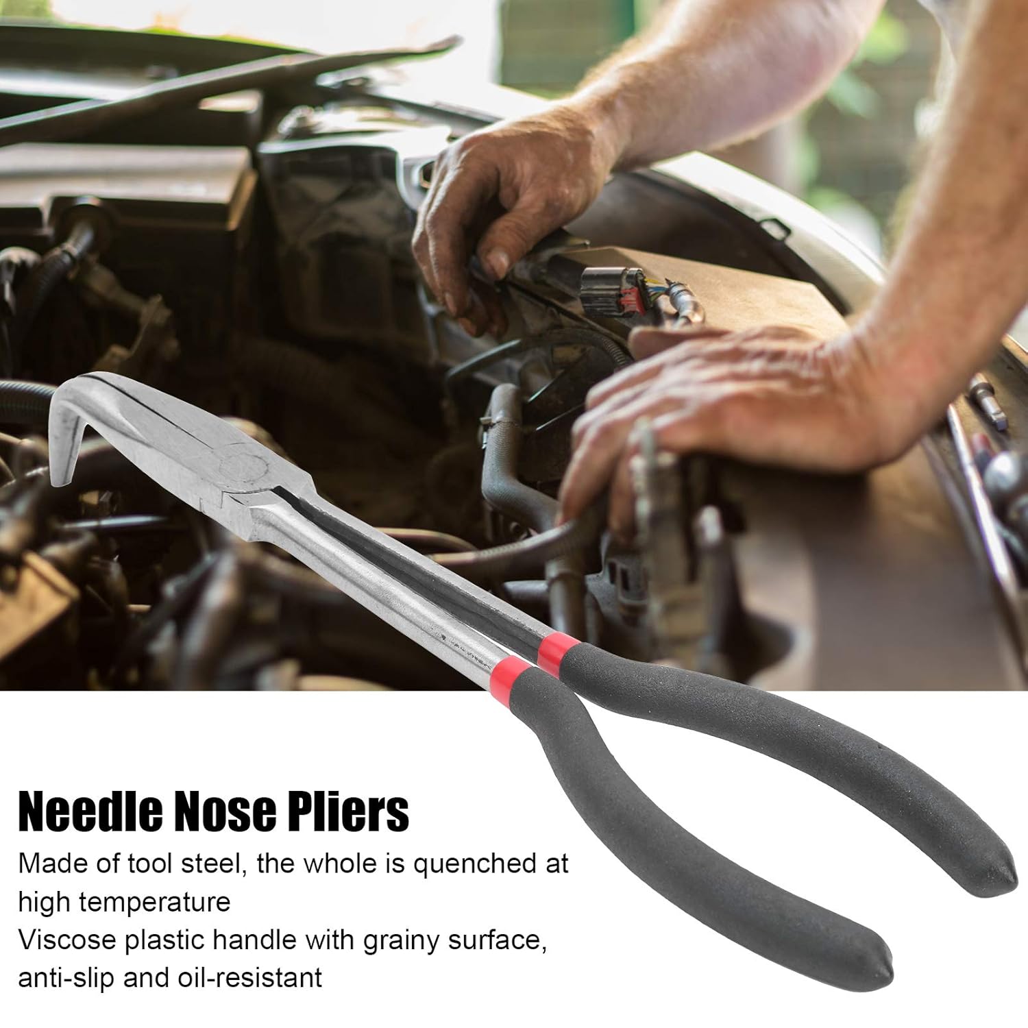 11-Inch Long Reach 90 Degree Bent Long Nose Pliers, Long Reach Needle Nose Pliers with Ergonomic Handle - Easy Access Limited Areas