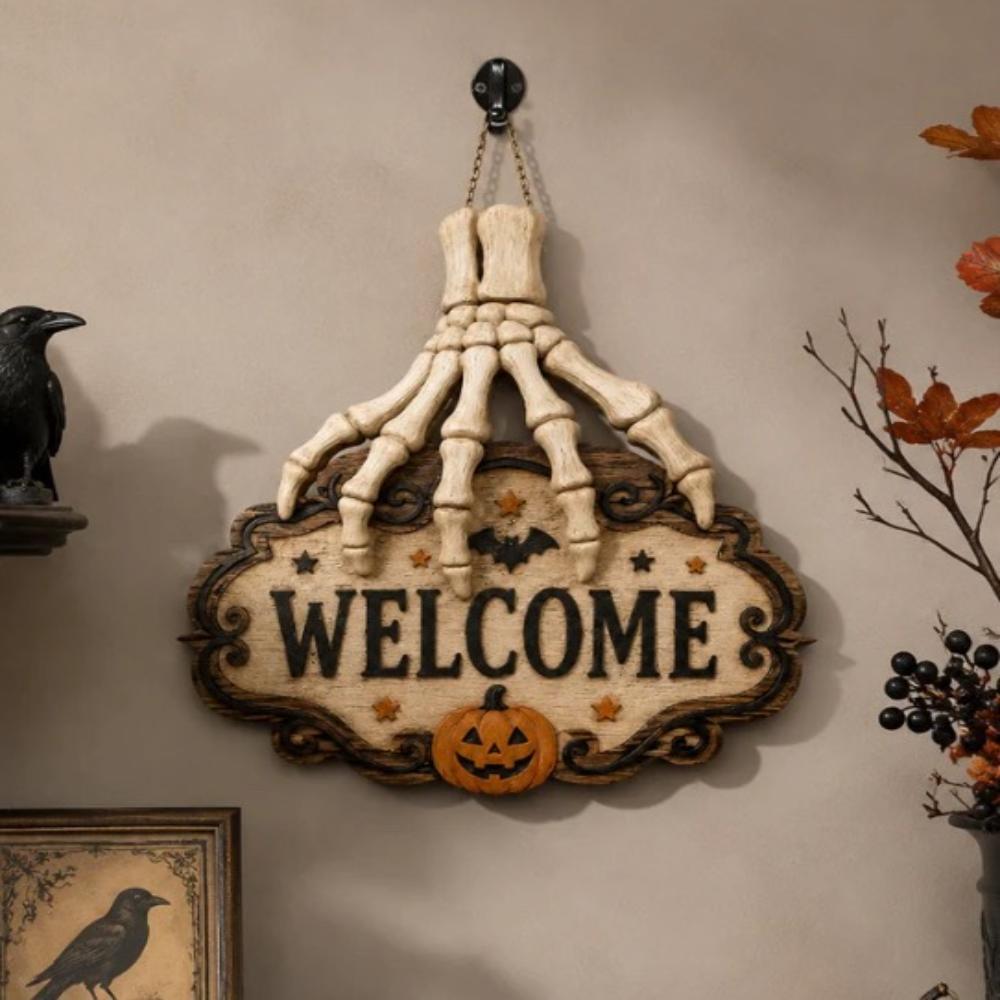 Halloween Wooden Door Number Dark Retro WELCOME Door Hanging In the Entrance Decoration Pendant the Longest Side Is 20cm
