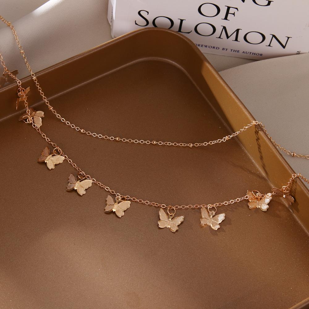 Necklace Retro Style Multi-layer Gold Necklace Women's Fashion Butterfly Round  Pendant Necklace Jewelry