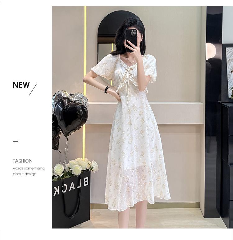 Women's Summer Floral Chiffon Dress with Sweet Ruffle Collar