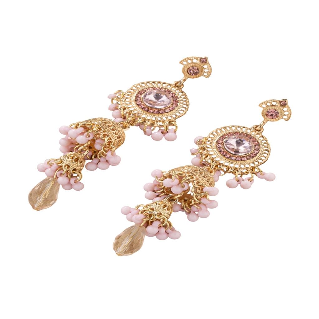 Fashionable Retro Ethnic Long Tassel Diamond Zircon Earrings For Women, , Courtly Elegance, Gorgeous Earrings