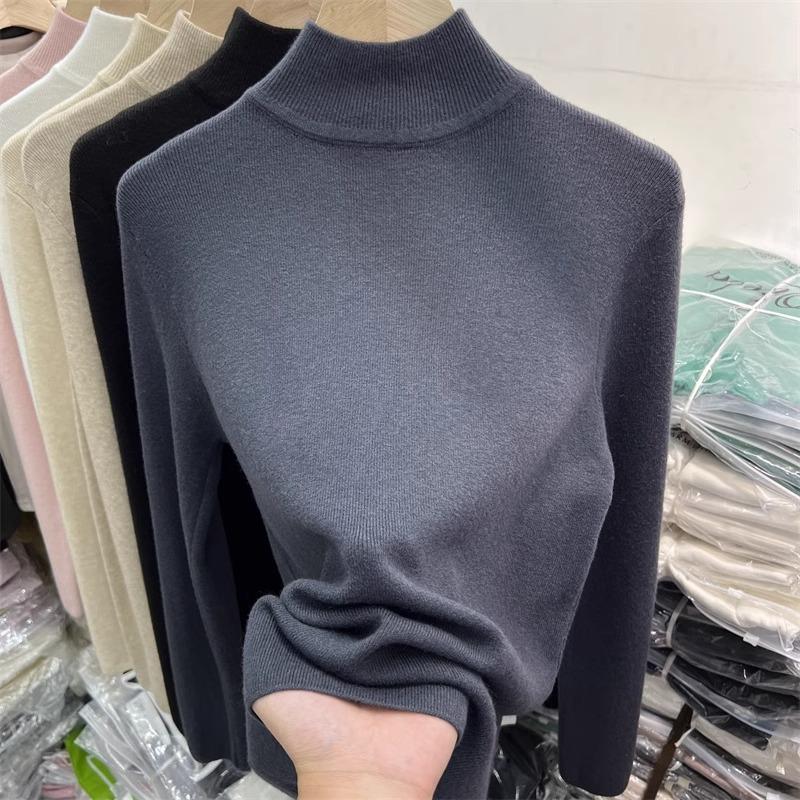 Lazy Style Mock Neck Sweater Fall Winter Slim Warm Inner Wear Women Base Layer Knit Top