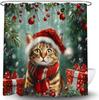Christmas Shower Curtain Cute Cat Red Xmas Ball Snowy Pine Tree Leaves Snowflake Snow Winter Forest Nature Scene Funny