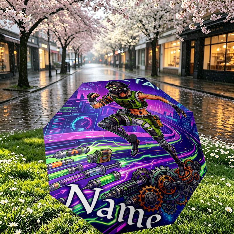 Custom Name Personalized Apex Legends Print Umbrella, Auto Open Close, 8‑Rib Sturdy Frame, Commute Camping Hiking Use, Birthday Gift