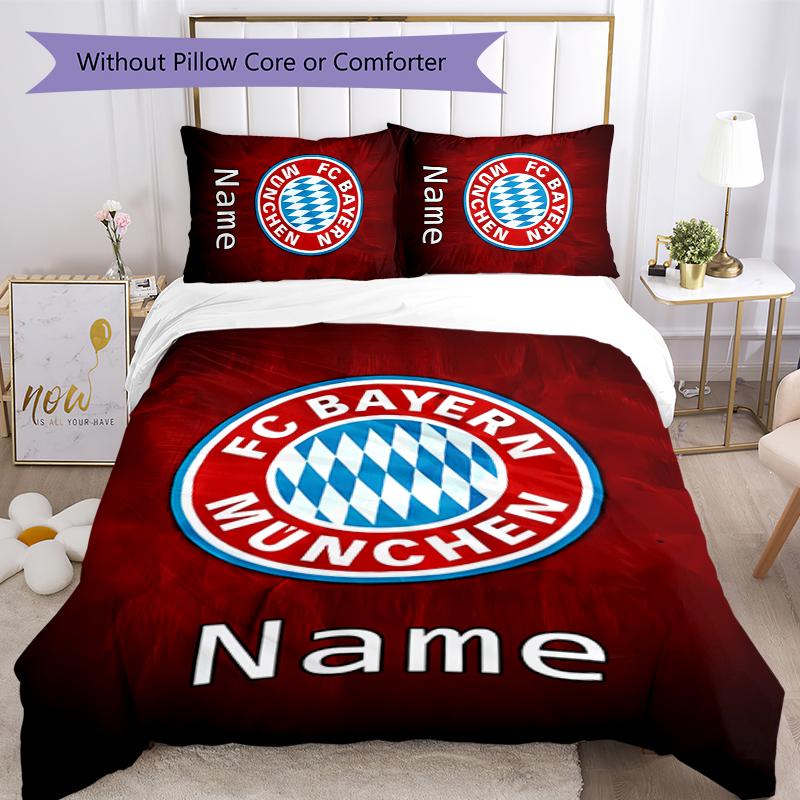 3pcs Custom Name Bayern Munich Bedding Set Duvet Cover Closure Includes 1 Duvet Cover & 2 Pillowcases for All Seasons Bedroom Decor